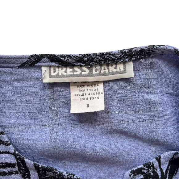 Dress Barn 90s Rayon Crepe Button Blouse Lavender Black Abstract Print USA Sz 8 - Picture 3 of 6